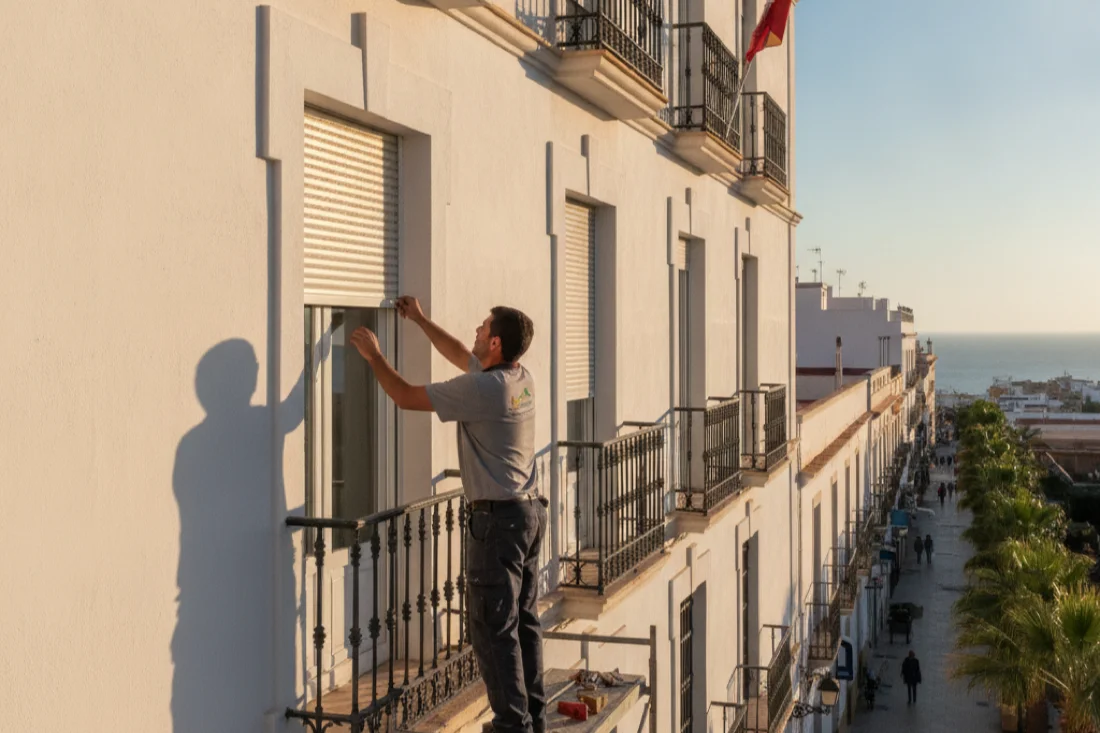 Técnico de PERSANFER instalando persianas en San Fernando